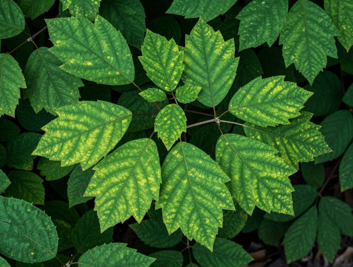 Hojas de árbol antiguo con luz filtrada, texturas naturales de color verde dorado sobre fondo oscuro boscoso, composición artística botánica